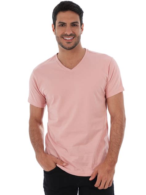 Camiseta Masculina Decote V Algod O Slim Fit Rosa