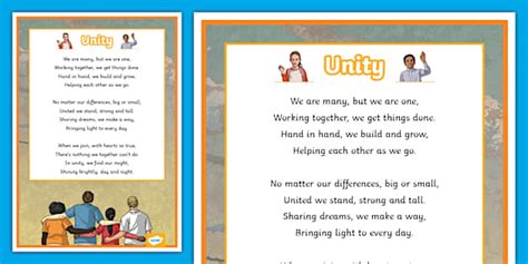 Unity Poem Display Poster Hecho Por Educadores Twinkl