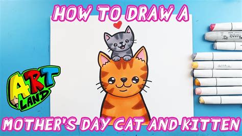 How To Draw A Mother S Day Cat And Kitten Youtube