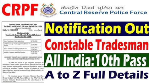 CRPF Constable Tradesman Recruitment 2023 Notification Released Online