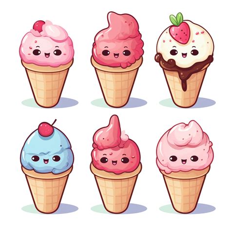 Kawaii Ice Cream Cone Characters Cute And Colorful Faces Of Frozen