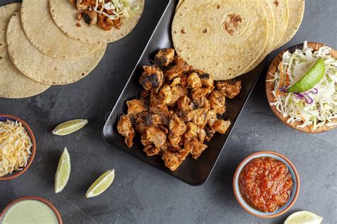 Mexican Taco Dish with Corn Tortillas, Precooked, Preseasoned Chicken Pieces Stock Photo - Image ...