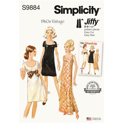 Simplicity Sewing Pattern 9884 H5 Misses Dress In Two Lengths By