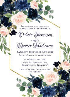 Blush Dusty And Navy Blue Floral Wedding Invitation Zazzle