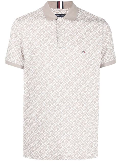 Tommy Hilfiger Logo Print Cotton Polo Shirt Neutrals Editorialist