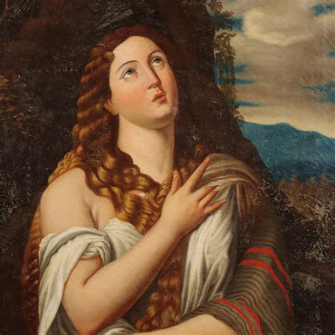 Dipinto Antico Ritratto Maddalena Penitente Pittura Olio Su Tela