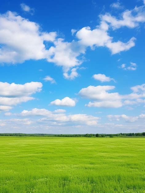 Premium AI Image A Field Of Green Grass Under A Blue Sky