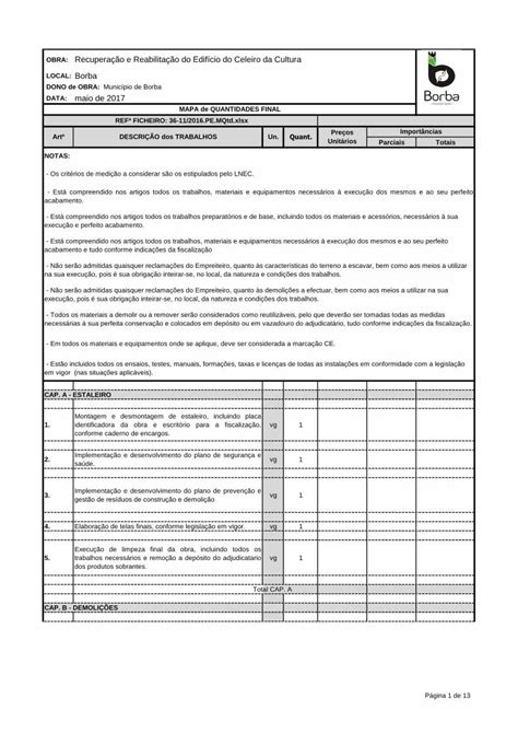 Pdf Mapa De Quantidades Cm Borba Pt O P Blica