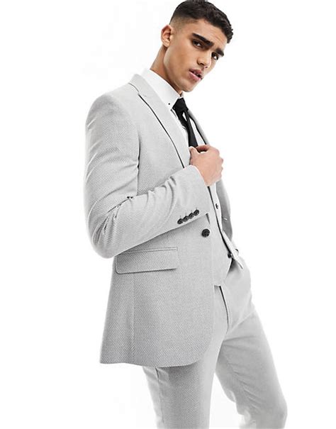 Asos Design Wedding Superskinny Suit Jacket In Light Grey Birdseye