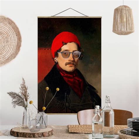 Stoffbild Mit Posterleisten Portrait Eines Hipsters Hochformat