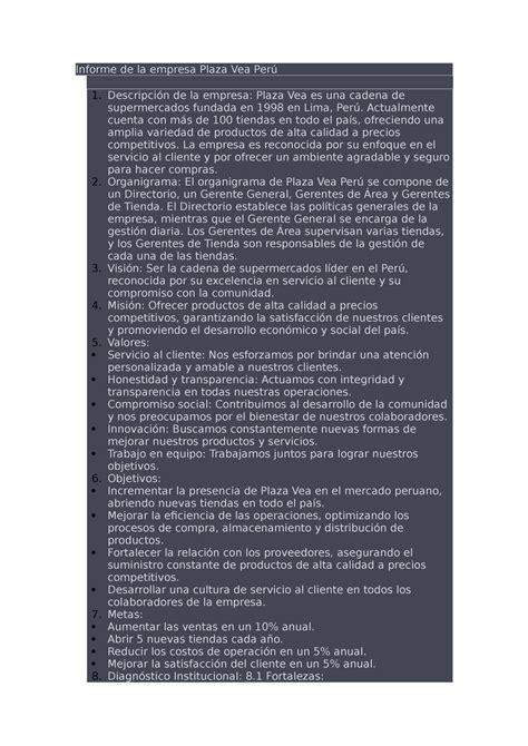 Informe de la empresa Plaza Vea Perú Informe de la empresa Plaza Vea