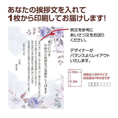 【あなたのあいさつ文を入れて1枚から印刷ok！】喪中はがき オリジナル 喪中葉書 欠礼はがき 年賀欠礼 差出人印刷有 M 02写真de