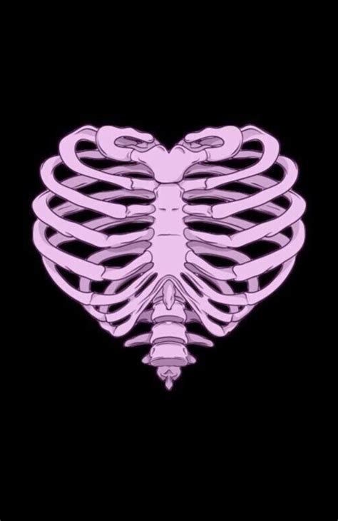 A Pink Heart Shaped Ribcage In The Shape Of A Human Skeleton On A Black