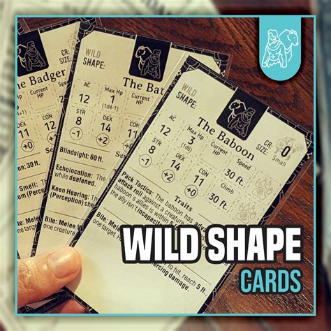 WILD SHAPE CARDS For The Druid Dnd 5e Form Fillable Pdfs Etsy UK