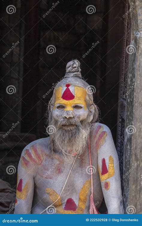 Elderly Sadhu Guru Man Poses For A Picture On The Street In Kathmandu