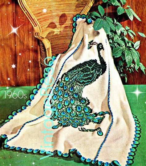 The Peacock Afghan Crochet Pattern 1960s Vintage Afghan Stitch Then