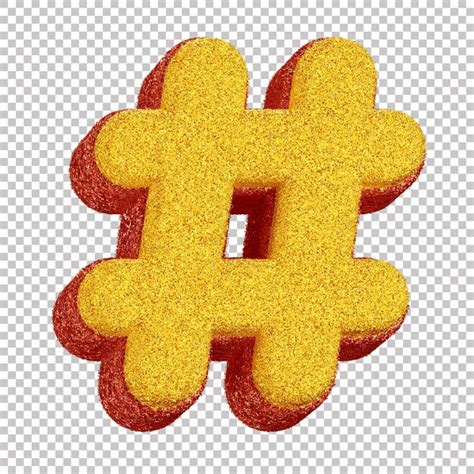 3d Glitter Hashtag Símbolo Para La Composición Del Carnaval Amarillo Con Contorno Rojo En Fondo