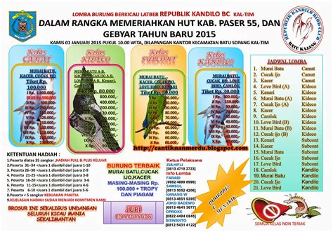 info jadwal lomba burung berkicau kumpulan informasi burung berkicau