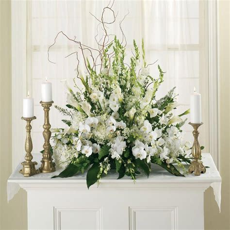 Flowers For The Wedding Ceremony White Flower Arrangements Altar Flowers Wedding Altar Flowers