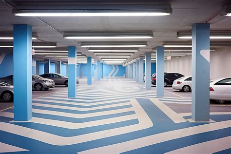 An Empty Parking Garage With Two Cars Background Domestic No People