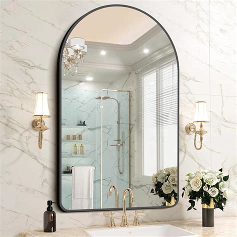 Arched Wall Mirror, 30"x48" Bathroom Mirror Wall Mounted Modern Black ...