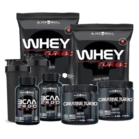 Combo X Whey Protein Turbo Bcaa Creatina Black Skull