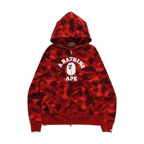 Red BAPE Color Camo College Full Zip Hoodie - BAPE Hoodie