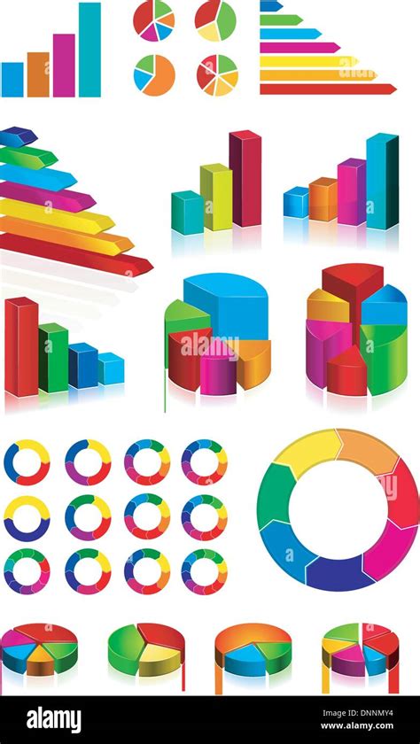 Conjunto de diagramas y gráficos brillantes sobre fondo blanco EPS v 8