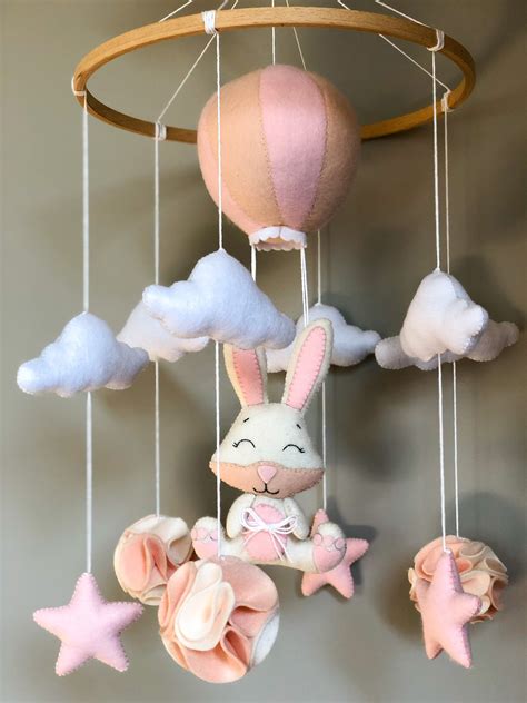 Nursery Decor Mobile Rabbit Mobile Hot Air Balloon Mobile Felt Bunny