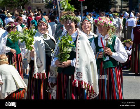 People In National Costumes At The Latvian National Song And Dance