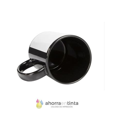 Taza de cerámica 11oz Negra con recuadro blanco para sublimar Calidad