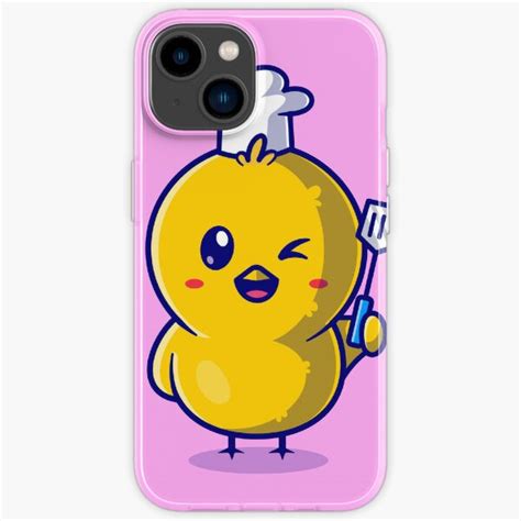 Funda de iPhone lindo pollito chef sosteniendo espátula dibujos