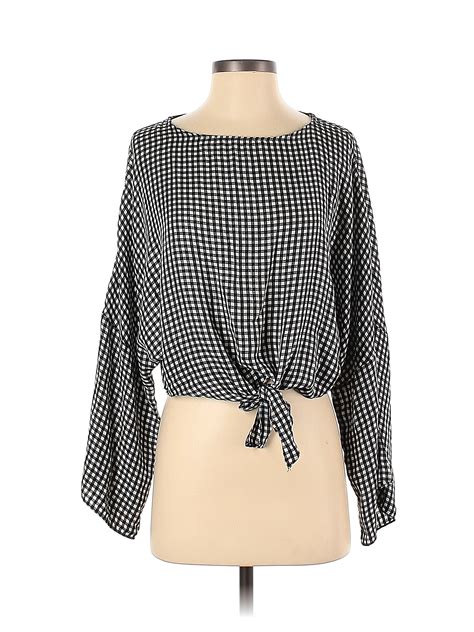 Topshop Checkered Gingham Black Long Sleeve Blouse Size 2 85 Off Thredup