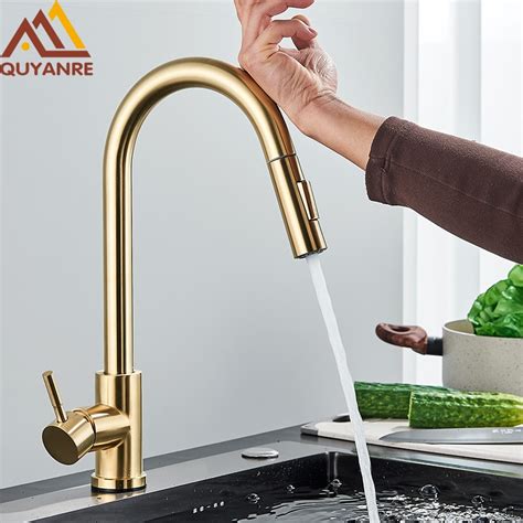 Brushed Gold Touch Sensor Kitchen Faucets Sensitive Smart Touch Control