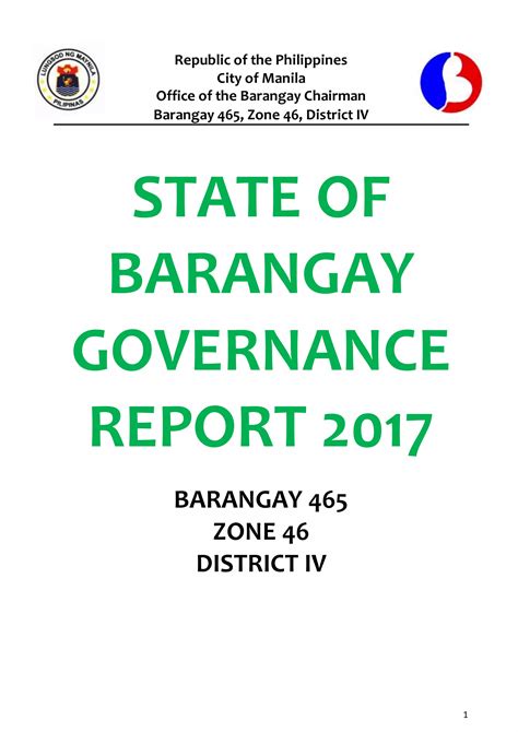 Barangay 465 Zone 46 State Of Barangay Governance Pdf