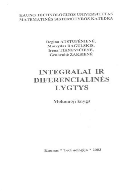 Pdf Integralai Ir Diferencialines Lygtys Ktu Dokumentips