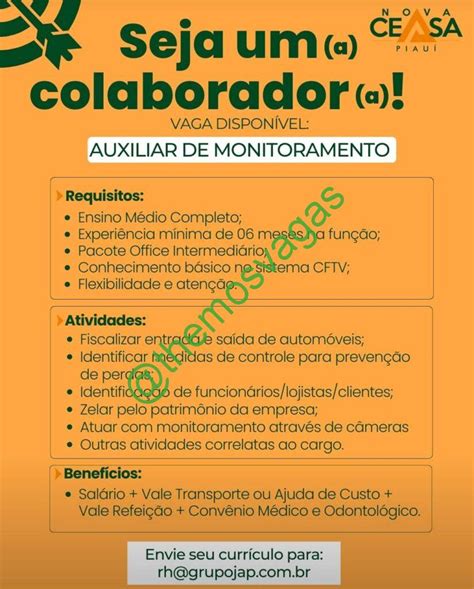 Auxiliar De Monitoramento Teresina PI 01 Vaga S Themos Vagas