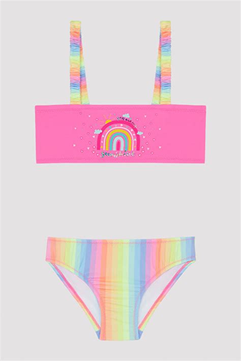 Kız Çocuk Gökkuşağı Straplez Bikini Takımı PL NO OR IY MIX Çok Renkli Penti