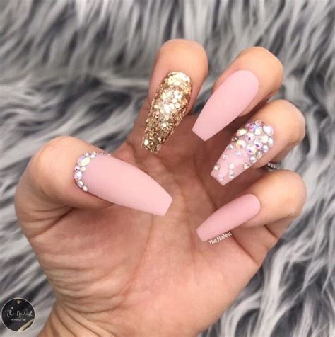 Matty Nude Pink Crystal Glossy Press On Nails Unicorn Any Etsy Coffin Nails Designs Nail
