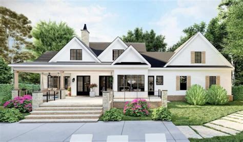 Rear Rendering With Multiple Gables Shuttered Windows And A Spacious Porch Bordered With