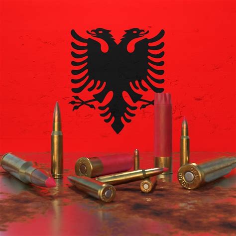 Premium Photo Bullets In Front Of Albanian Flag