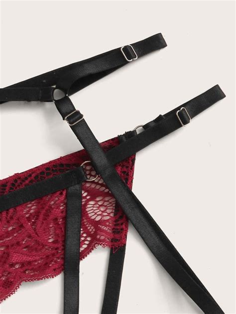 Classic Sexy Floral Lace Underwire Garter Lingerie Set With Choker SHEIN UK