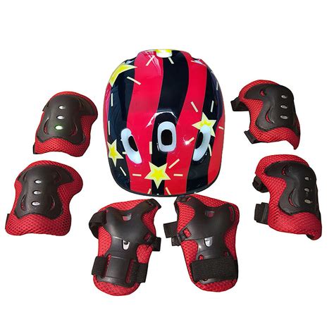 Kids Skating Protector 7pcsset Safety Helmet Knee Elbow Wrist Pad Set