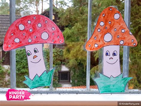 Pilze basteln für Fenster: PDF-Bastelvorlage für Kinder