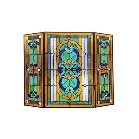 Radiance Goods Tiffany Style 3pcs Folding Victorian Stained Glass Fireplace Screen 40 Width