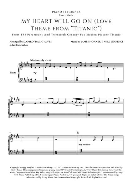 My Heart Will Go On Love Theme From Titanic By Celine Dion Easy Piano Digital Sheet