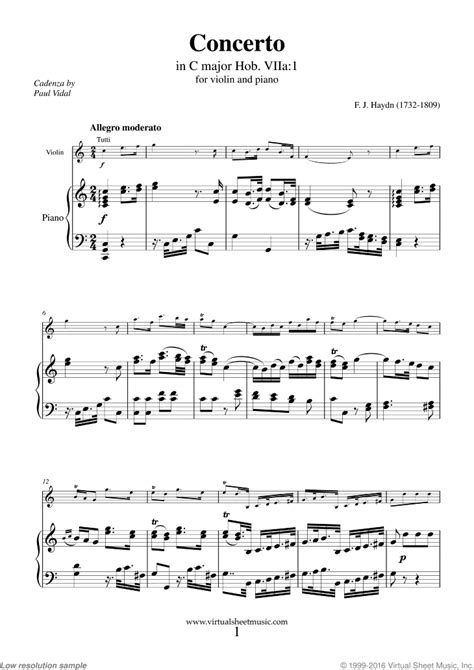 Haydn Violin Concerto No 1 In C Major Sheet Music For Violin And Piano