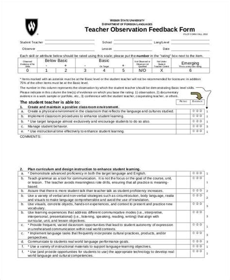 FREE 8+ Teacher Feedback Forms in PDF | MS Word | Excel