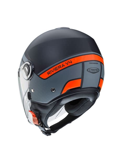 Casco Jet Riviera V Caberg Elite Negro Mate Antracita Naranja