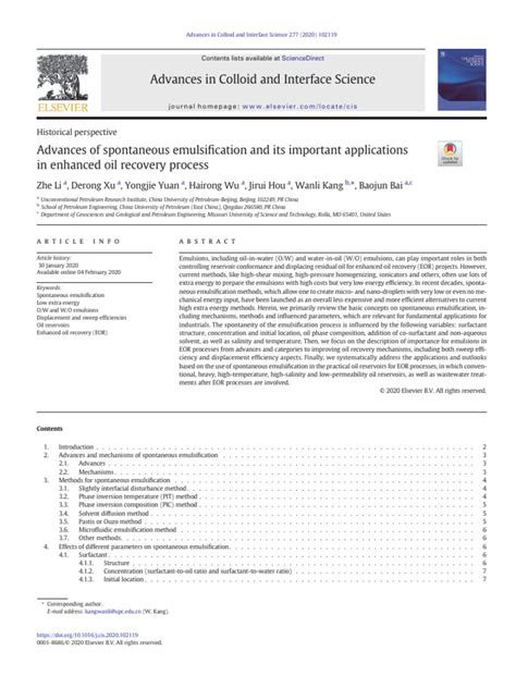 Advances In Colloid And Interface Science Pdf Emulsion Surfactant